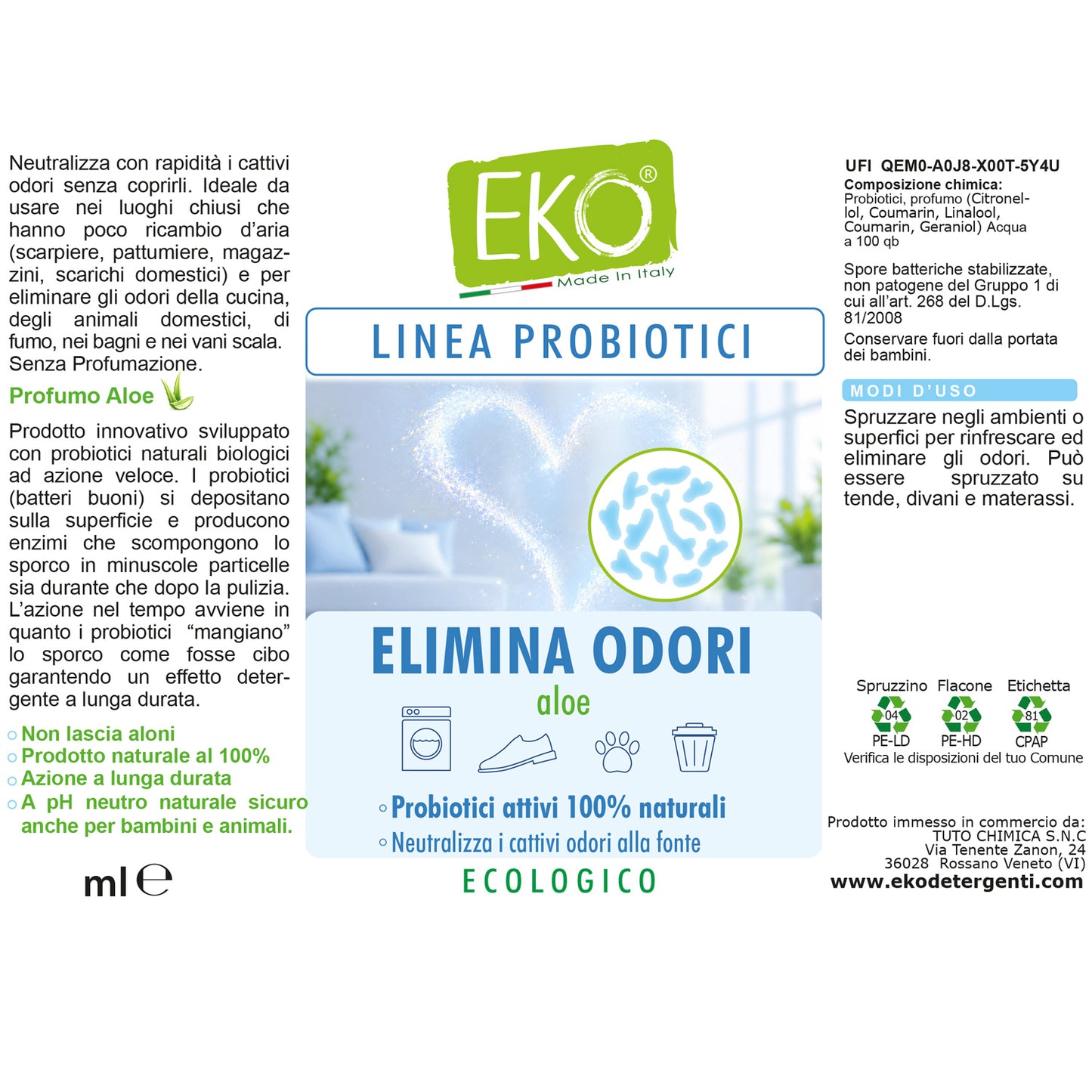 Eko elimina odori con probiotici