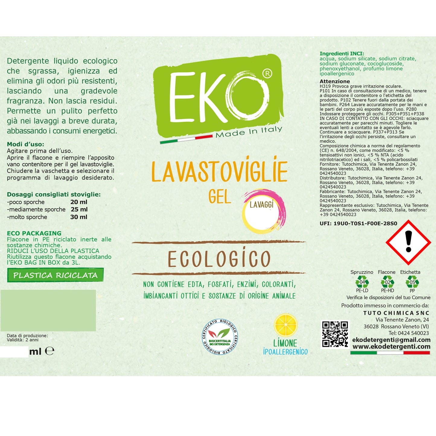 Eko detersivo lavastoviglie gel