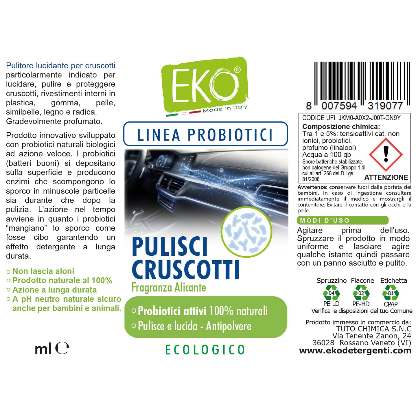 Spray pulisci cruscotto con probiotici 120ml