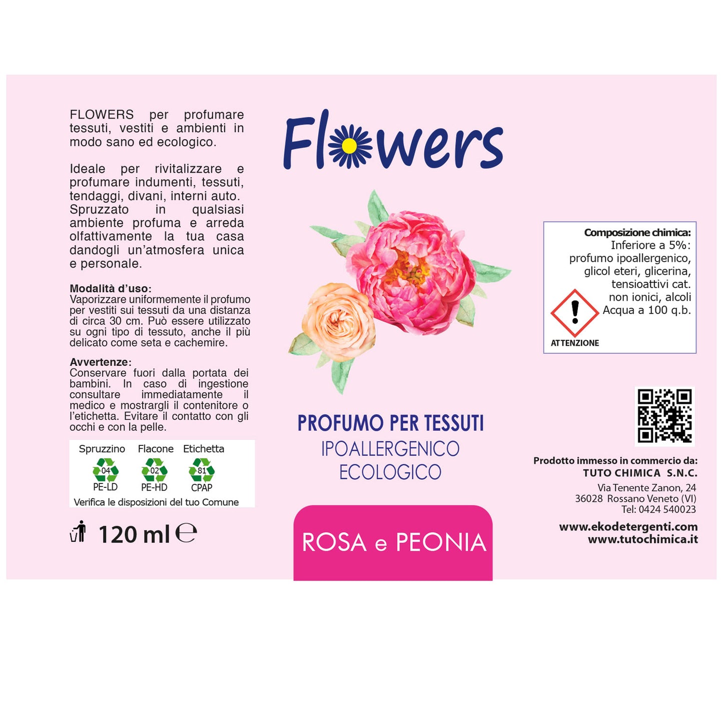 Flowers Profuma Tessuti 120 ml – Rosa e Peonia