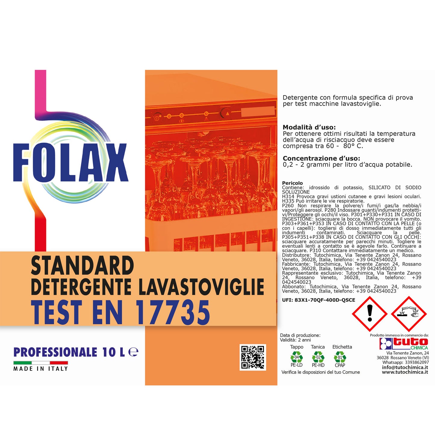 Detergente Lavastoviglie per TEST EN17735 10L